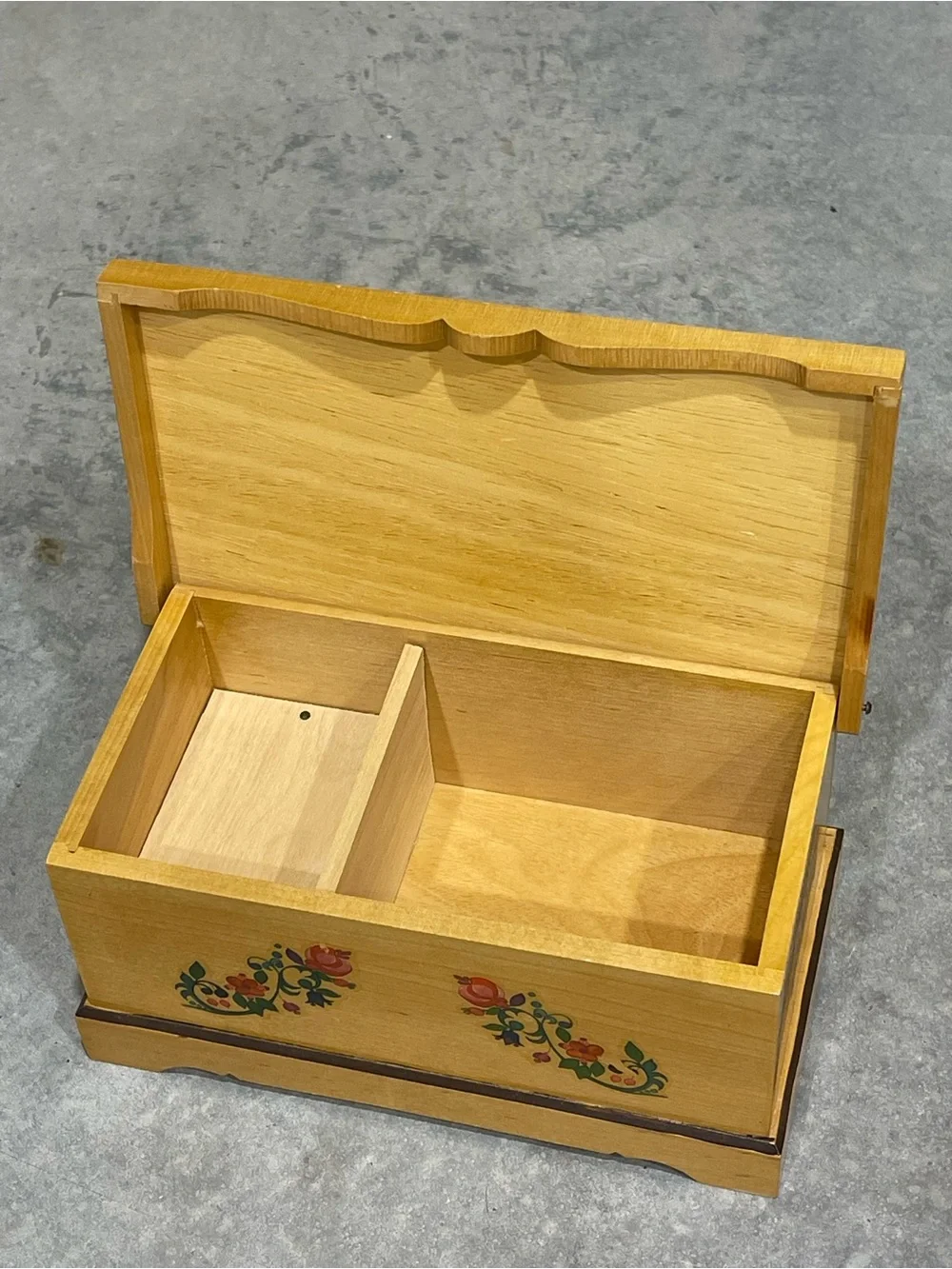 Trinket Jewelry Box- Thorens -Floral Wooden Treasure Made Switzerland*see desc.